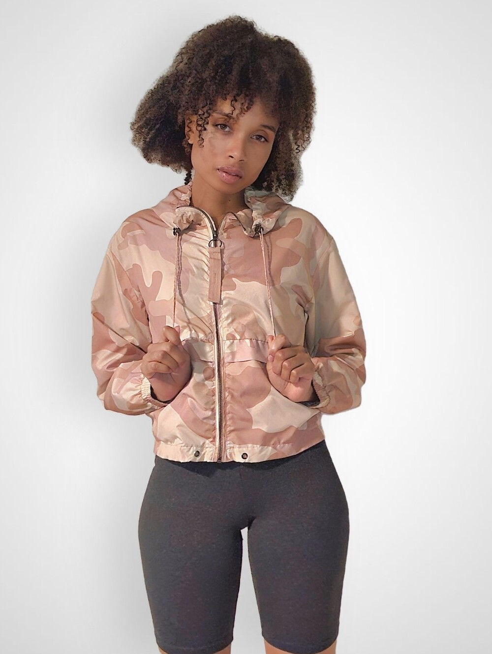 🩷 Bershka Pink Camouflage Lightweight Zip-Up Windbreaker Small